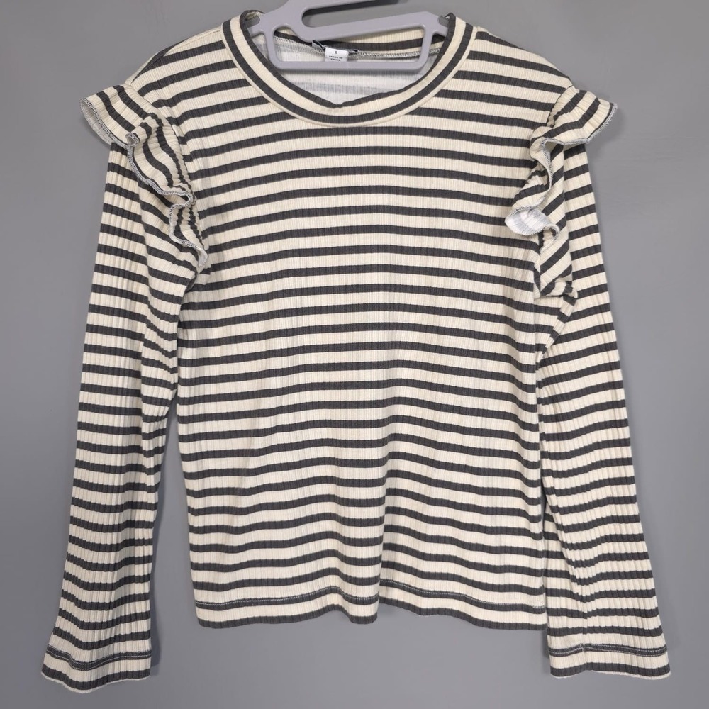 Splendid Girls‎ Top Size 6 Paris Striped Long Sleeve Rufffle Soft Rayon